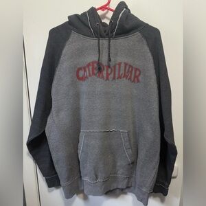 Caterpillar Colorblock Raglan Gray Hoodie No Size Tag 26” X 28”  Likely 2X